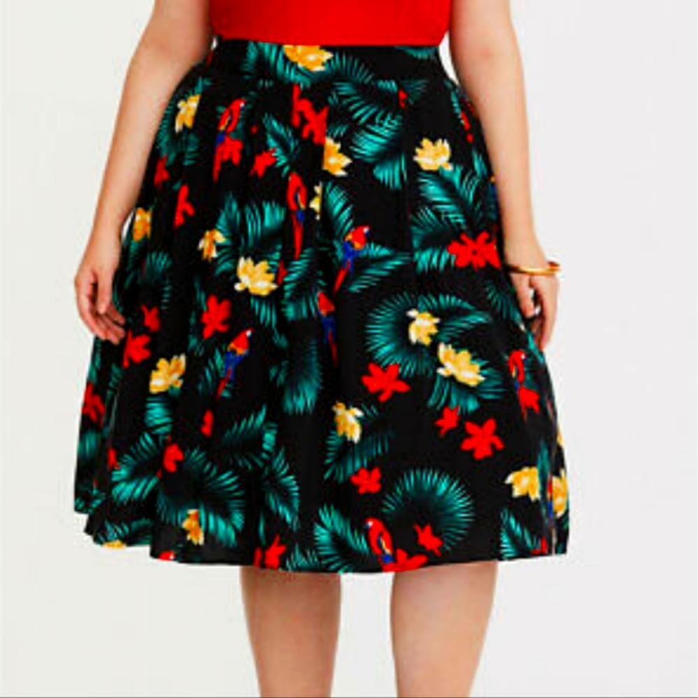 Torrid Red and Black Floral Skater Skirt